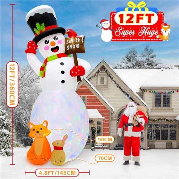 12FT Christmas Inflatables Outdoor Decoration, Giant Inflatable Snowman Cardinal - Picture 2 of 8
